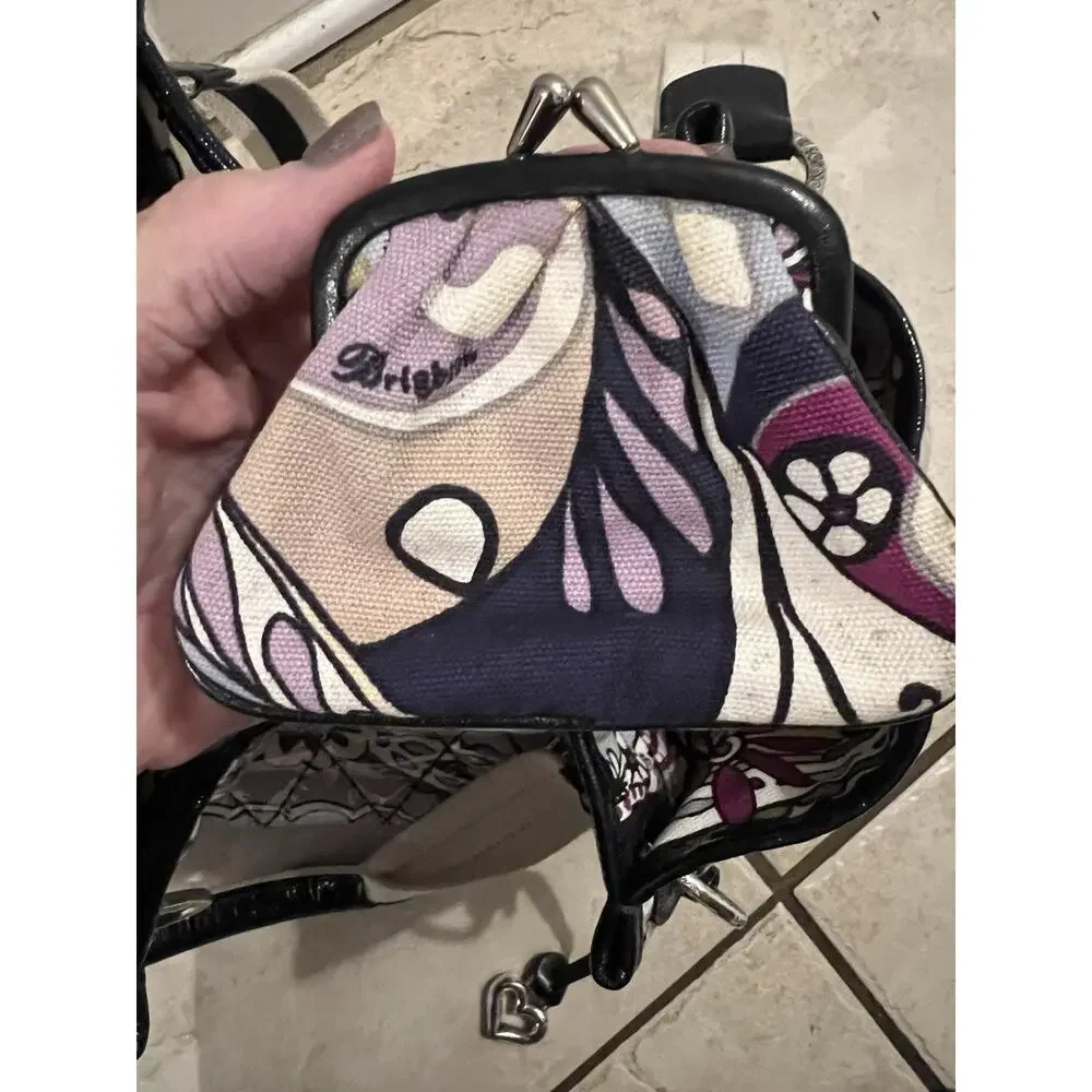 Brighton Blue Purple Floral Paisley Quilted Vinyl Covered Tote Bag 17x10x6 - Picture 13 of 16